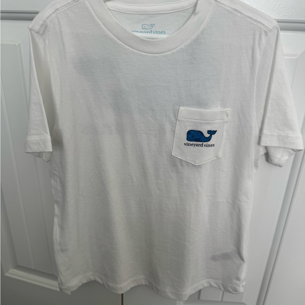 Vineyard Vines White Tee with Blue Whale Pocket
